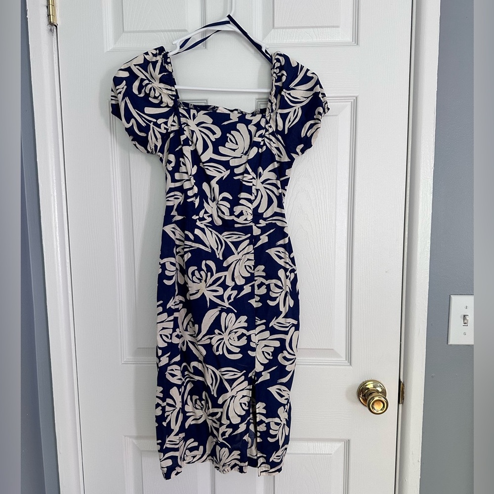 Monteau Navy and Cream Floral Midi Dress